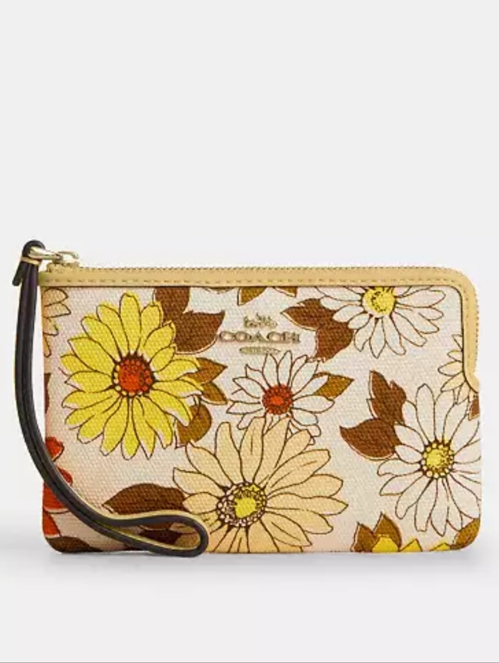 Coach Corner Zip Wristlet with Floral Print